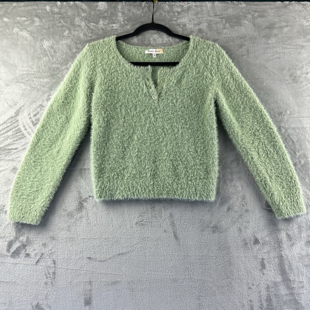 Hazel Moon Sweater Women's S Green Fuzzy Cropped